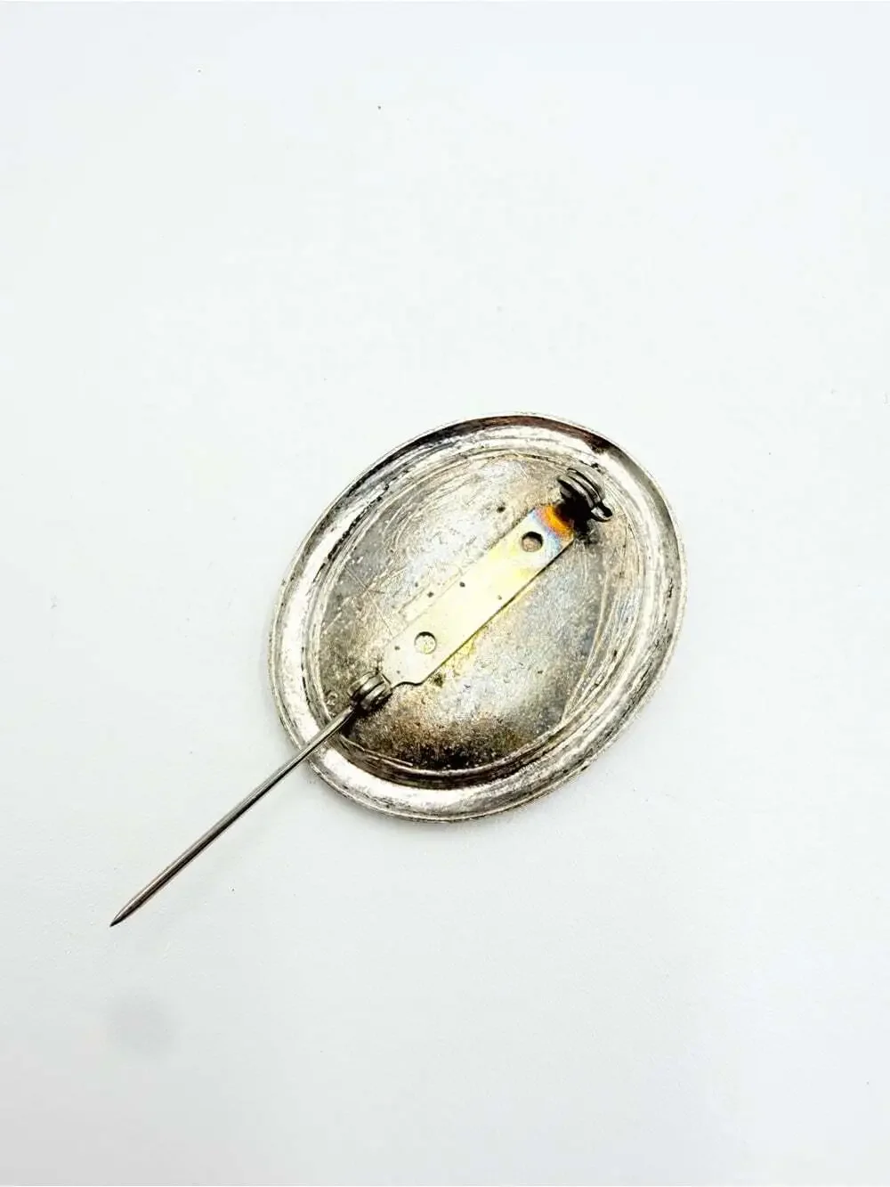 Vintage Pressed Flower Oval Brooch Silver Tone Botanical Pin